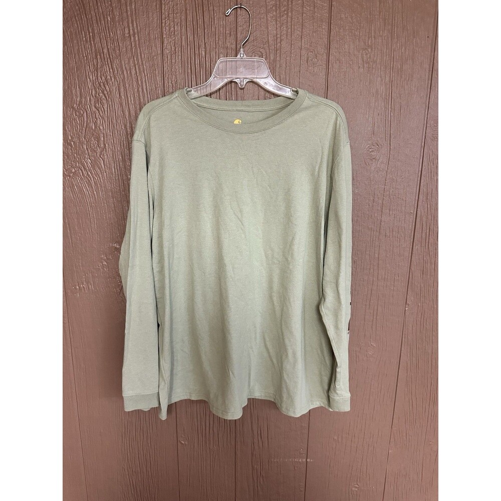 Carhartt Women's Green 1X-16W-18W LS Logo T-Shirt Loose Fit Heavyweight Workwear